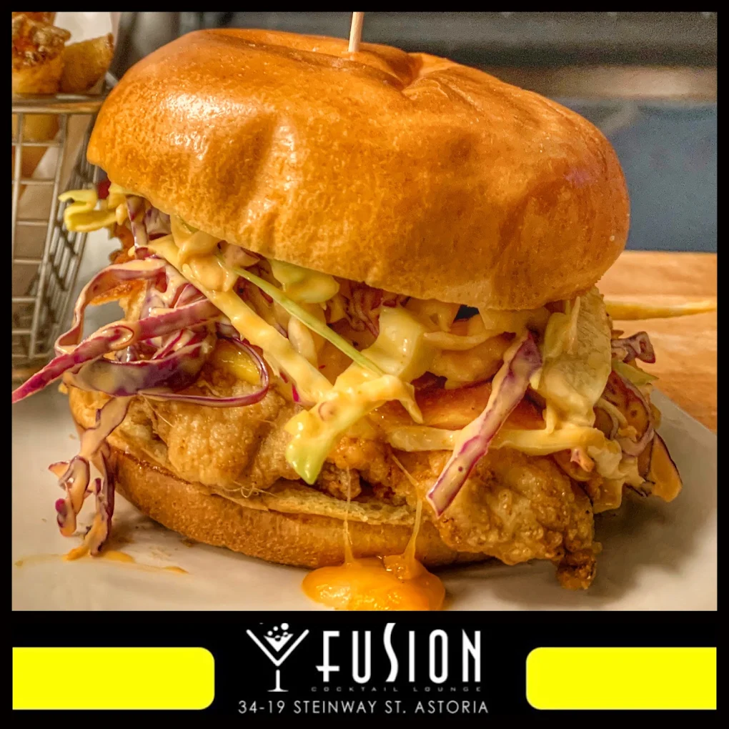 Fusion Burger with special house sauce at Fusion Lounge NY